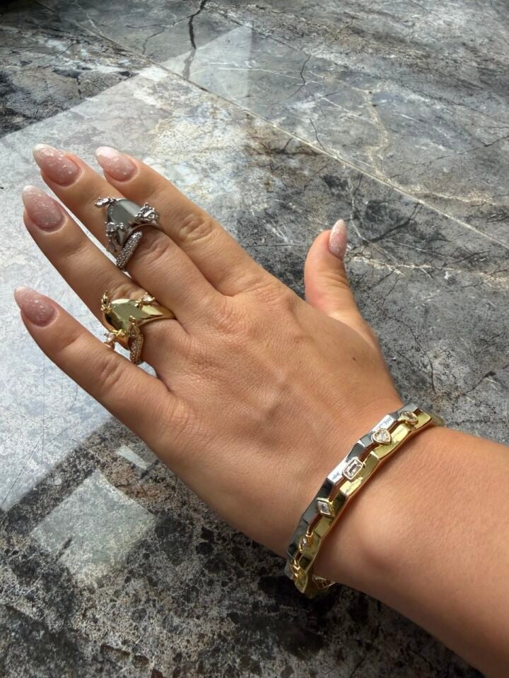 Silver Gold Taşlı Bileklik