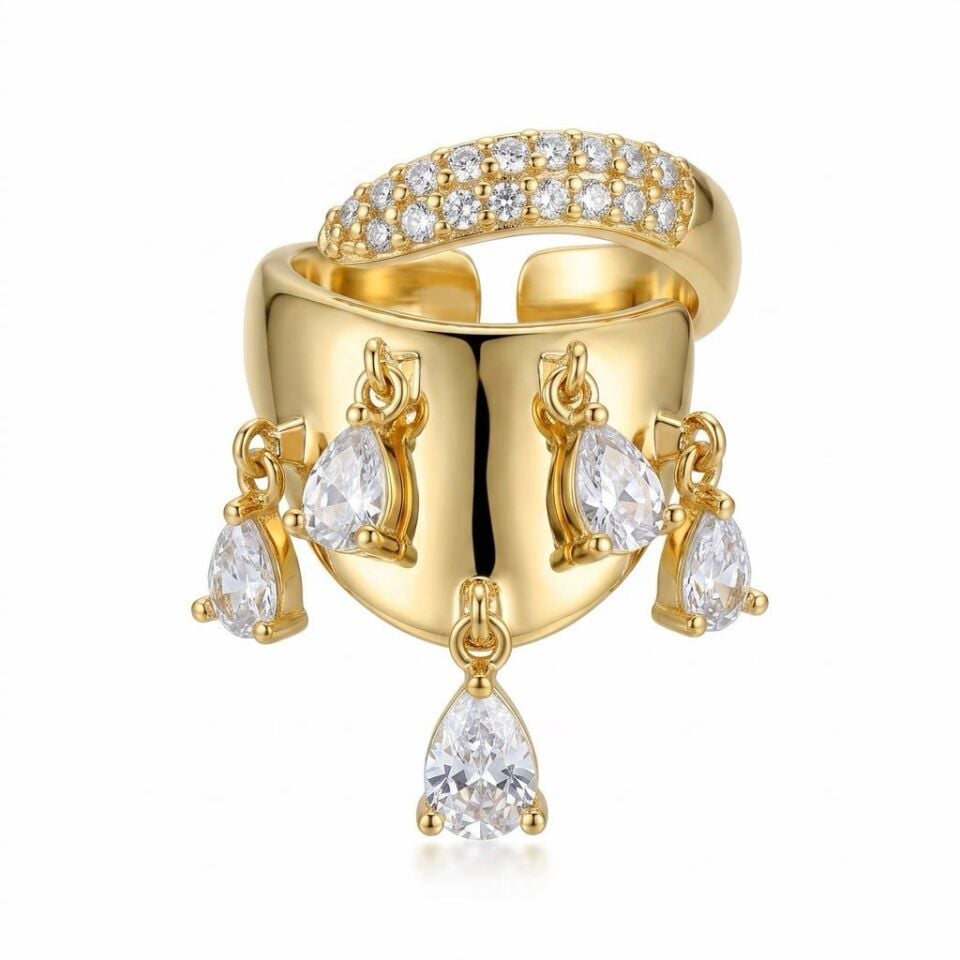 Gold Zirkon Taşlı Vip Yüzük