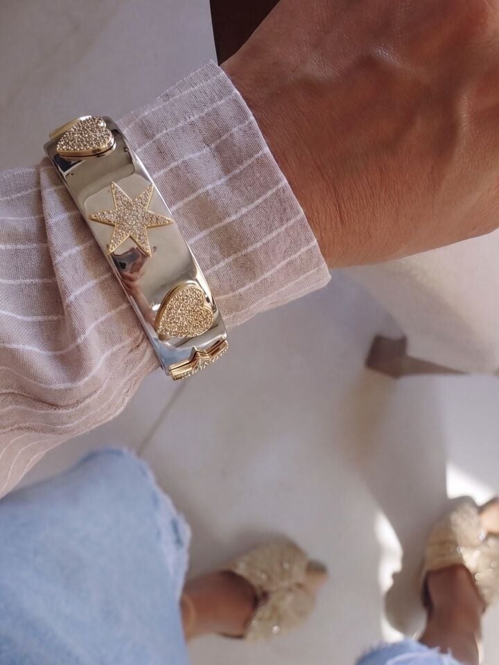 Gold Kaplama Zirkon Taşlı Kelepçe