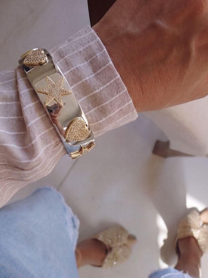 Gold Kaplama Zirkon Taşlı Kelepçe