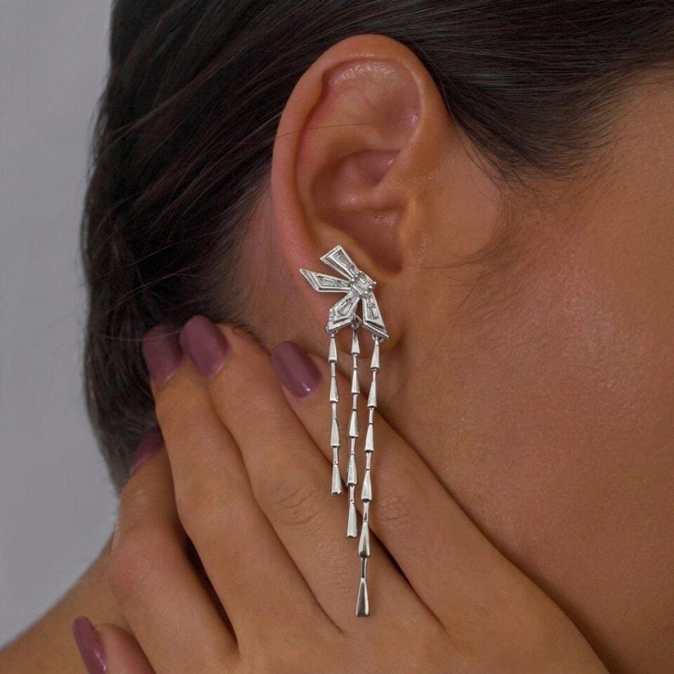 Silver Kesme Sallantılı Küpe