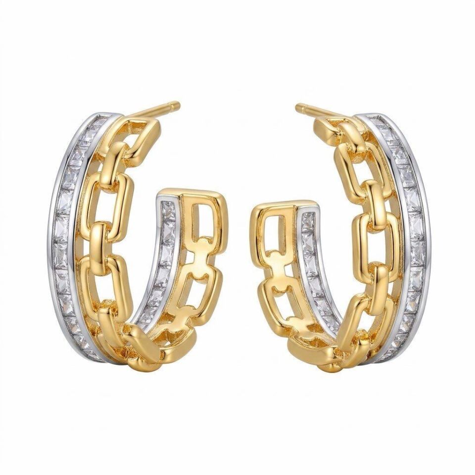 Gold Silver Halka Küpe