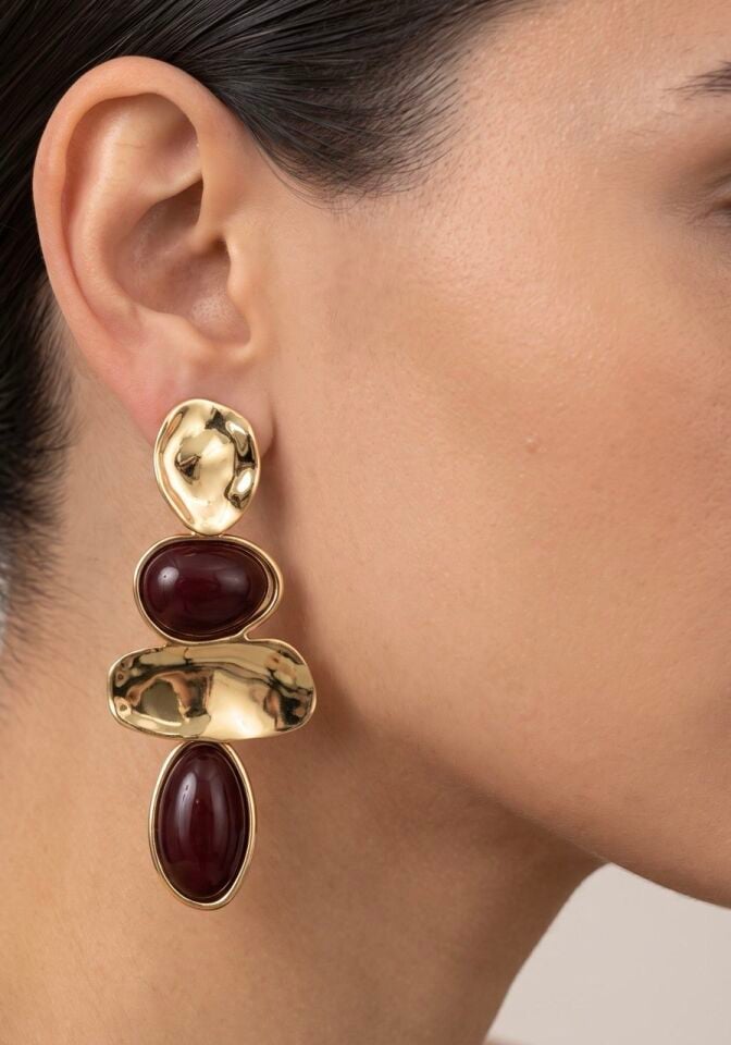 Asimetrik Bordo Sallantılı Küpe