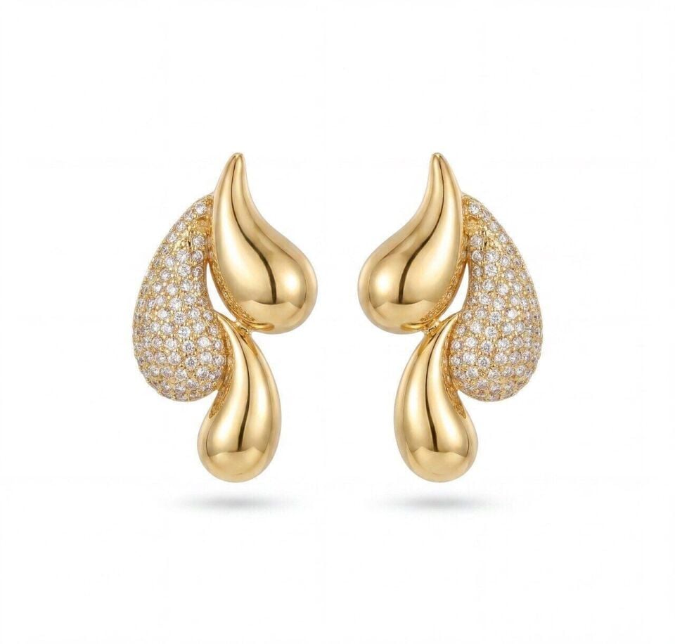 Gold Zirkon Damla Küpe