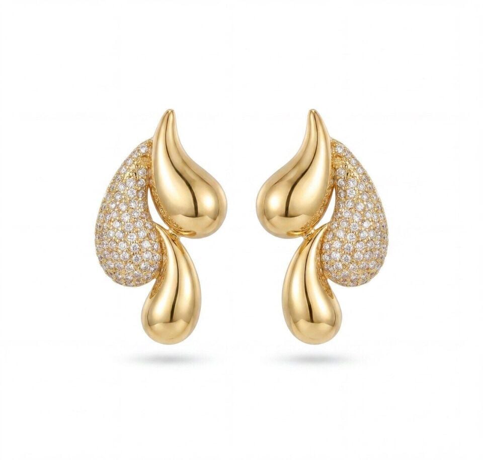 Gold Zirkon Damla Küpe