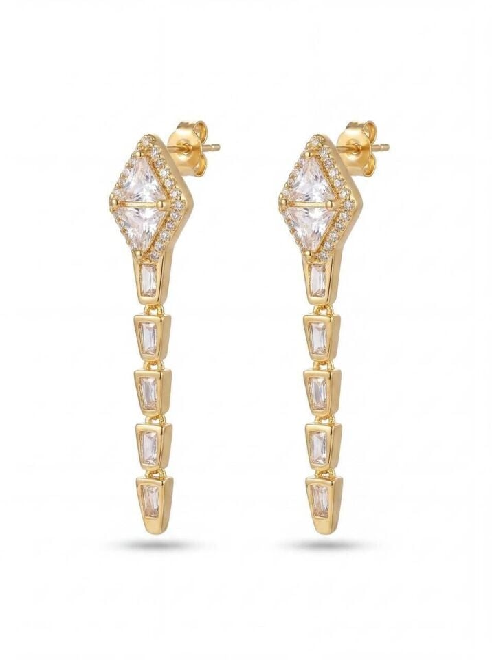 Gold Zirkon Taş Tasarım Küpe