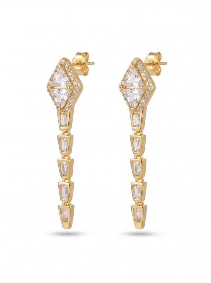 Gold Zirkon Taş Tasarım Küpe