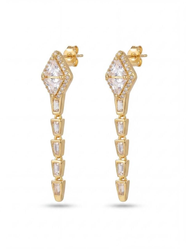 Gold Zirkon Taş Tasarım Küpe