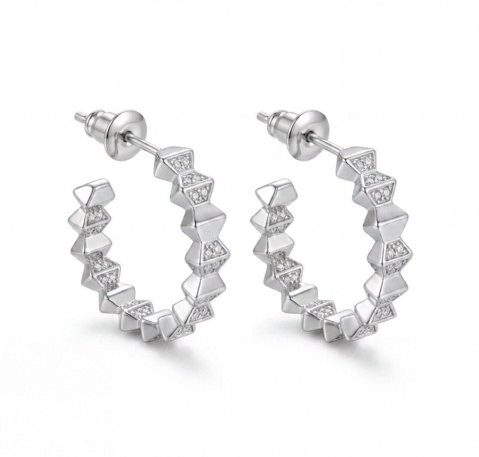 Silver Kesme Halka Küpe