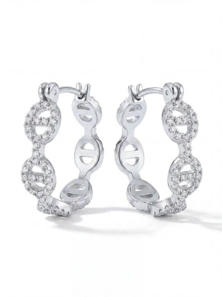 Silver Renk Zirkon Taşlı Halka Küpe