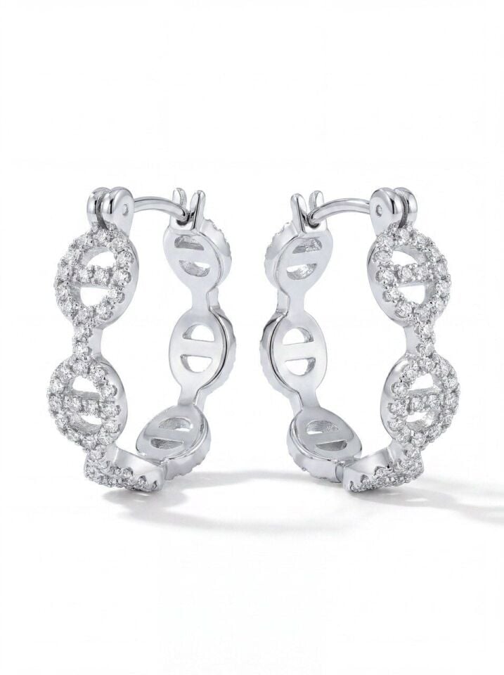Silver Renk Zirkon Taşlı Halka Küpe