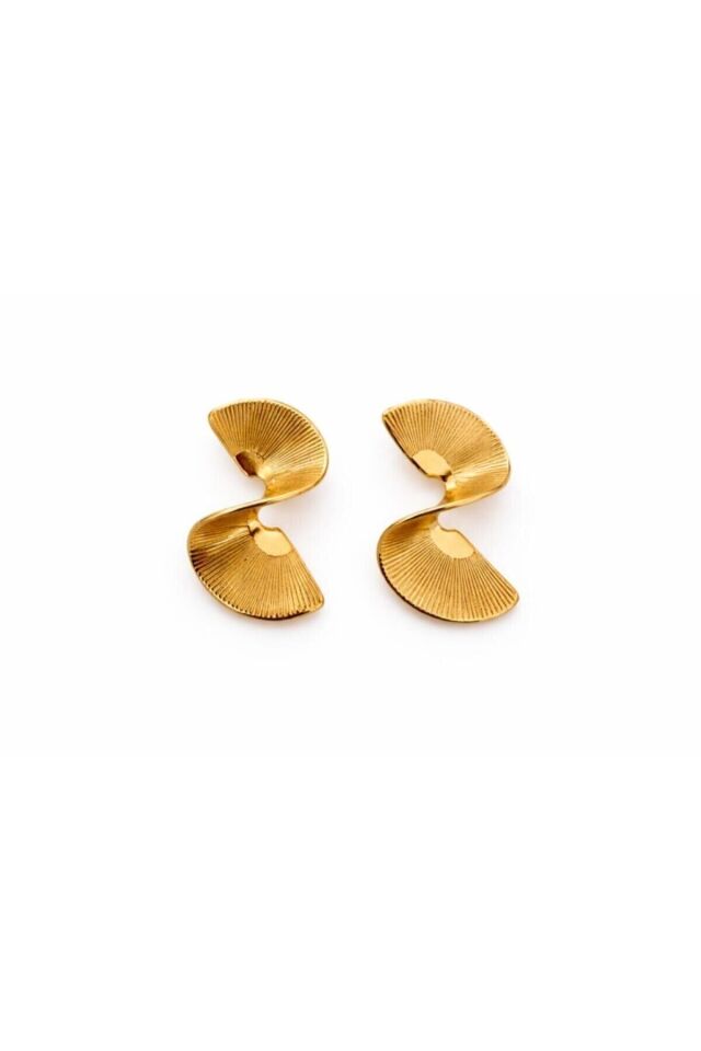 Gold Renk Tırtıklı Çelik Küpe