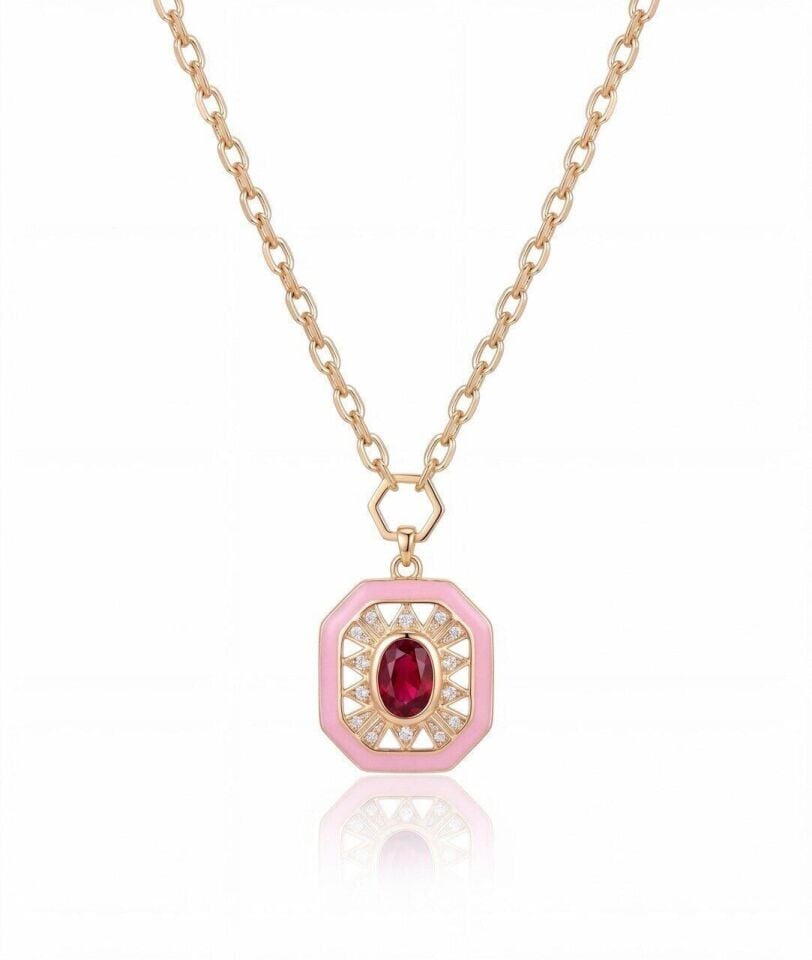 Pembe Mineli Zirkon Taş Kolye