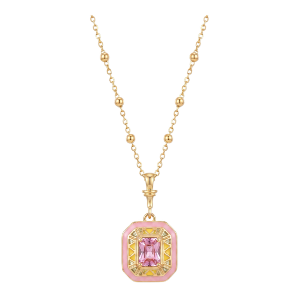 Pembe Mineli Zirkon Taşlı Kolye