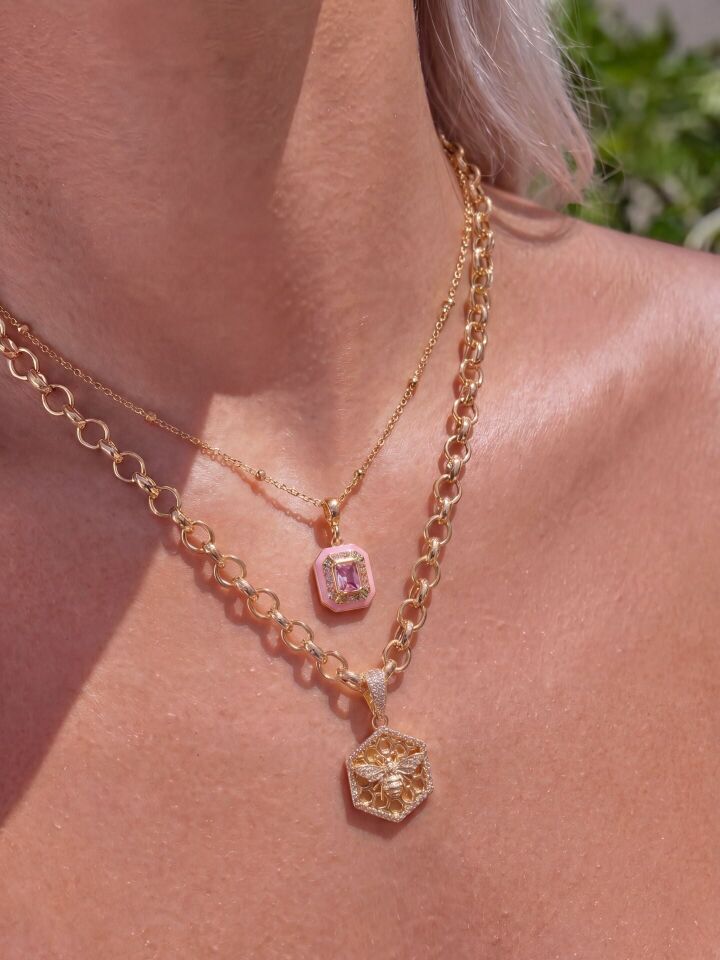 Pembe Mineli Zirkon Taşlı Kolye