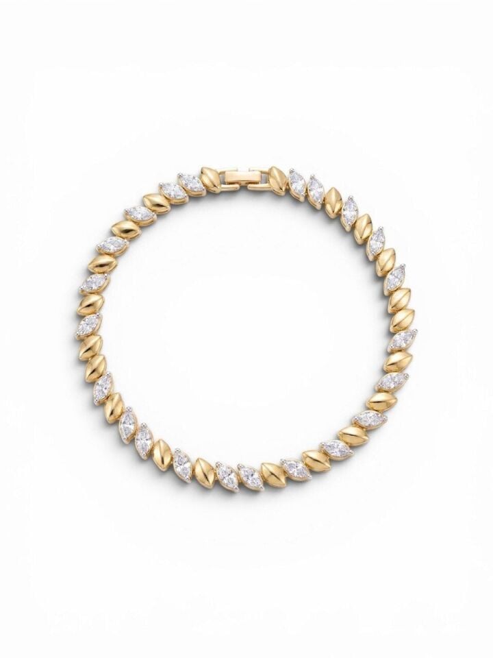 Gold Silver Bakla Taşlı Bileklik