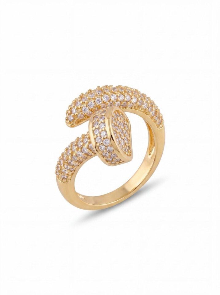 Gold Renk Zirkon Çivi Model Yüzük