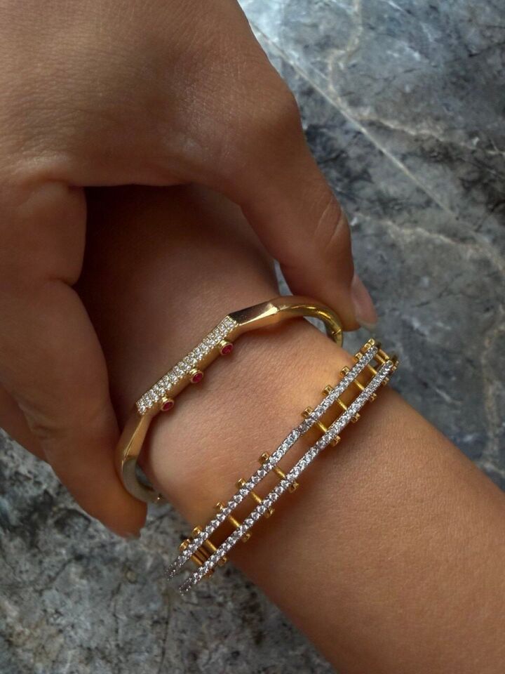 Gold Taşlı Renk Tasarım Bileklik