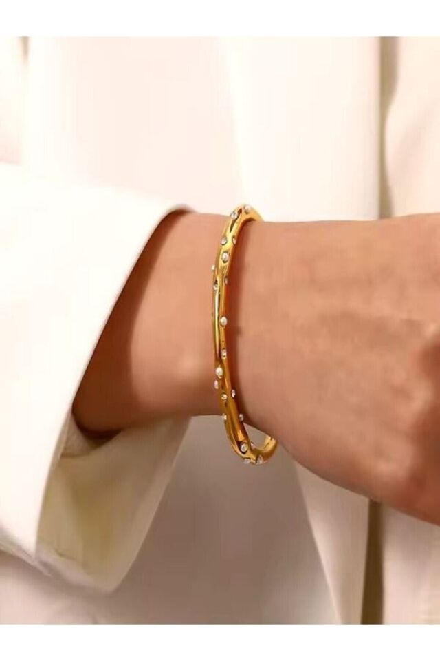 İnci Taşlı Gold Renk Bilezik