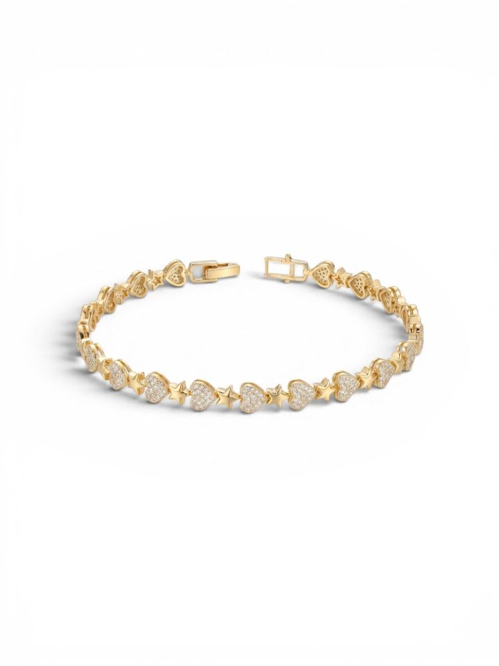 Gold Renk Yıldız Kalp Bileklik