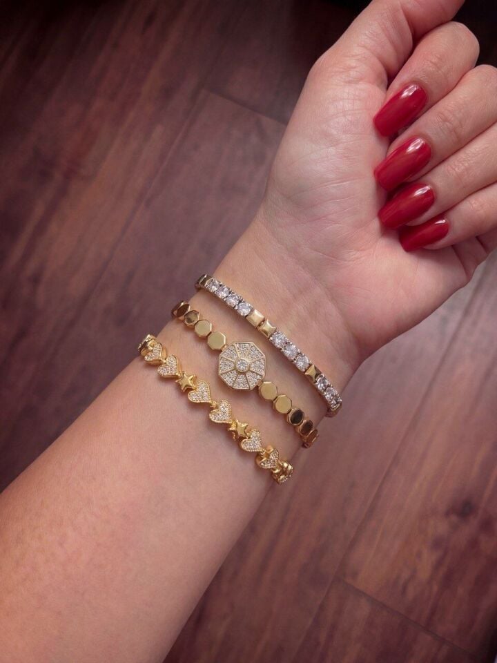 Gold Renk Yıldız Kalp Bileklik