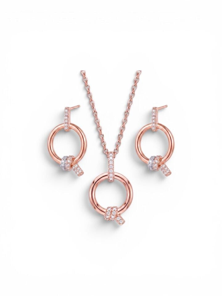 18K Gold Küpe ve Kolye Takım Set